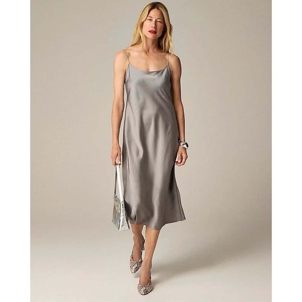 J.Crew Gwyneth Slip Dress Vintage Dove Gray Satin Size 12